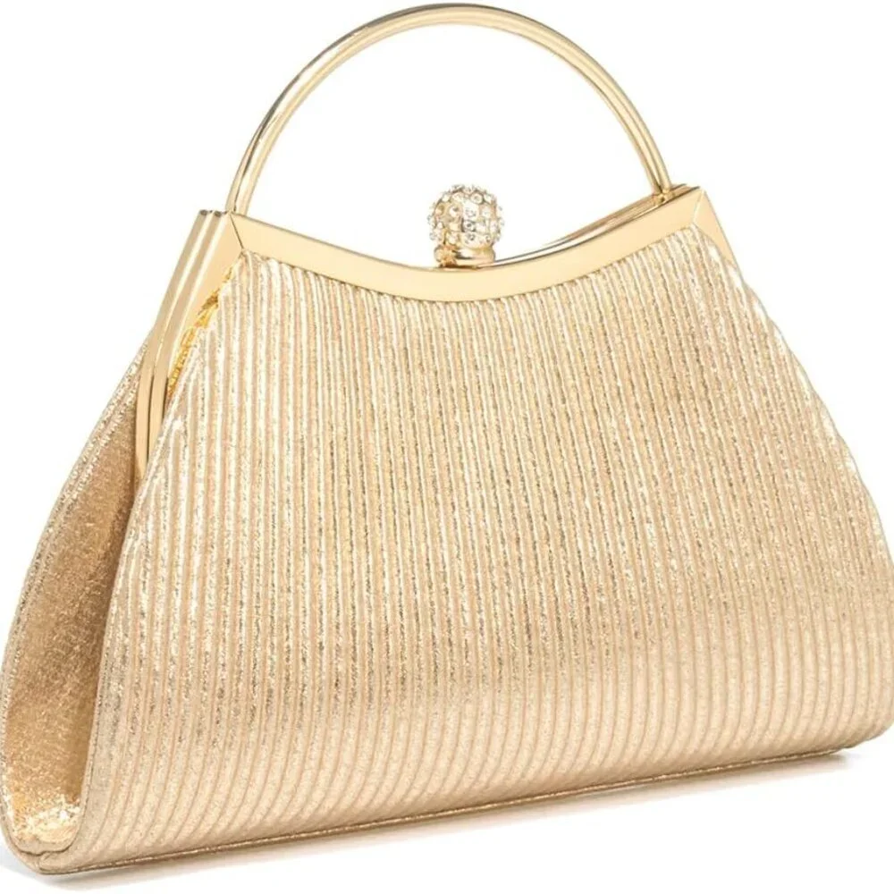 Women Sparkly Evening Clutch Bag with Chain for Wedding Party Prom Gold